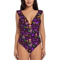 thumbnail image 2 of Yiaed Mardi Gra2 Print Women's Ruffled One Piece Swimsuit V Neck Swimwear Slimming Monokini for Woman-X-Large, 2 of 8