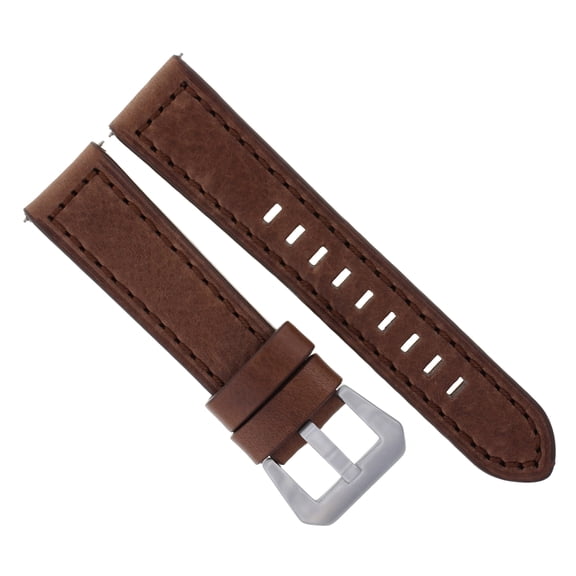 22mm Leather Watch Band Strap, Brown, Silver Buckle, Compatible With Breitling Watch Navitimer Pilot Dark Brown