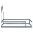 thumbnail image 3 of Twin Size Montessori Floor Bed with House-Shaped Headboard, Wooden Platform Bed Frame with Safety Fences for Girls, Boys, Teens, Grey, Without Slats, 3 of 9