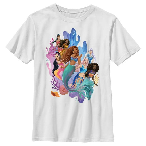 Boy's The Little Mermaid Group of Mermaids Graphic Tee White Medium