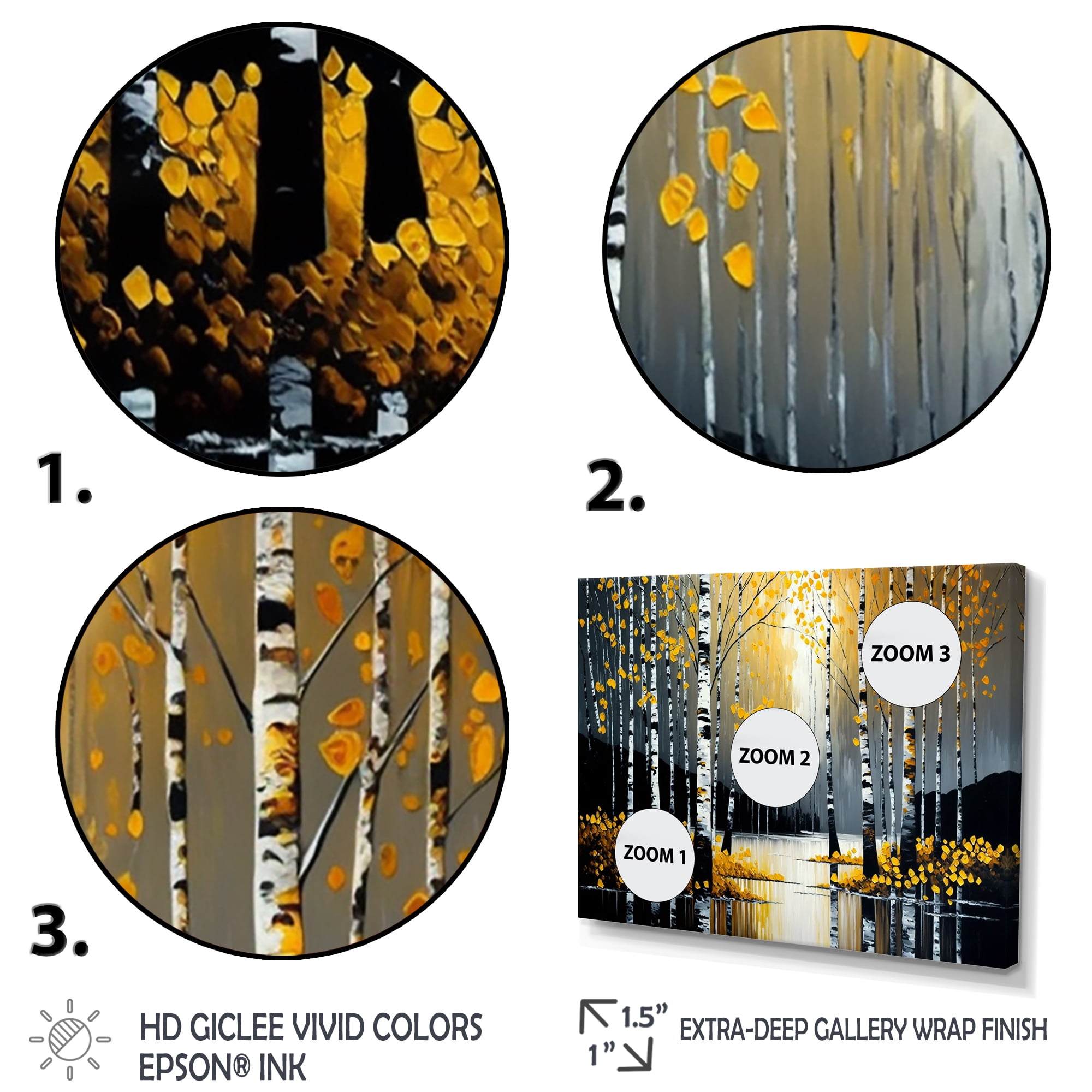 Designart Monochrome Golden Birch Trees By The River V Canvas Wall Art