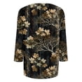 thumbnail image 6 of Women's 3/4 Sleeve Tops Crewneck Fall Leaf Print Casual Shirts Loose Fit Outdoor Work Sports Party Pullovers Navy L, 6 of 6