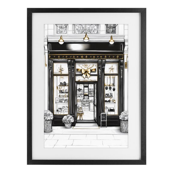 Stupell Industries Glam Paris Shop Facade Black Framed Print Under Glass, design by Petal Prints Design