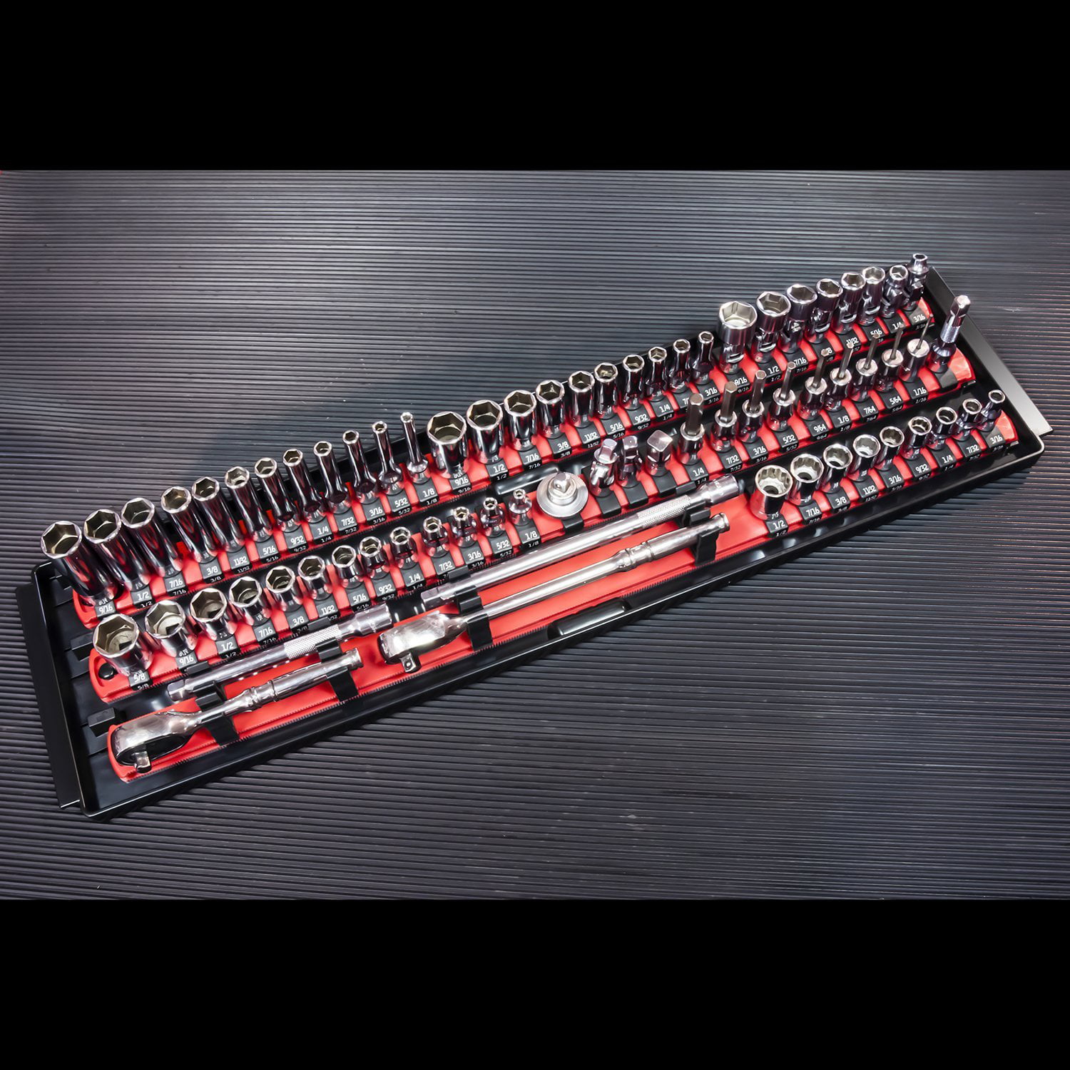 Ernst Manufacturing 8490 Socket Boss 3-Rail Multi-Drive Organizer 13" Red Storag 