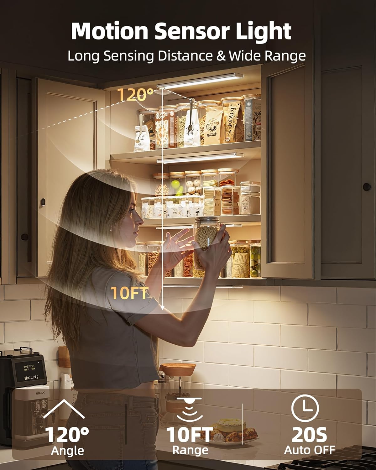 Smart Sensor Magnetic Rechargeable LED Lights, Motion Light Indoor with Magnetic Light Bar, USB-C Rechargeable Motion Lights for Under Cabinet Lighting