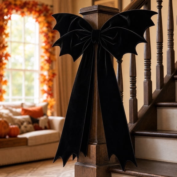 Giant Black Bow Halloween Decor, 45 Inch Halloween Wall Decoration for Front Door, Indoor Halloween Party Hanging Bow