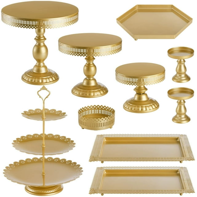 Juego de 10 soportes para tartas, juego de soporte de metal para cupcakes con múltiples estilos de combinación, plato de postre, bandeja para servir pasteles, dulces y frutas para bodas,