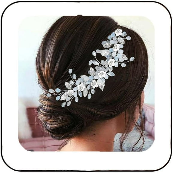 Bride Wedding Rhinestones Hair Vine Crystal Silver Headband Opal Headpiece Bead Hair Piece Bridal Hair Accessories for Women and Girls