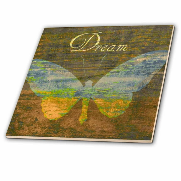 3dRose, Bronze Dream Butterfly- Inspirational Words- Art, 4 Inch Glass Tile