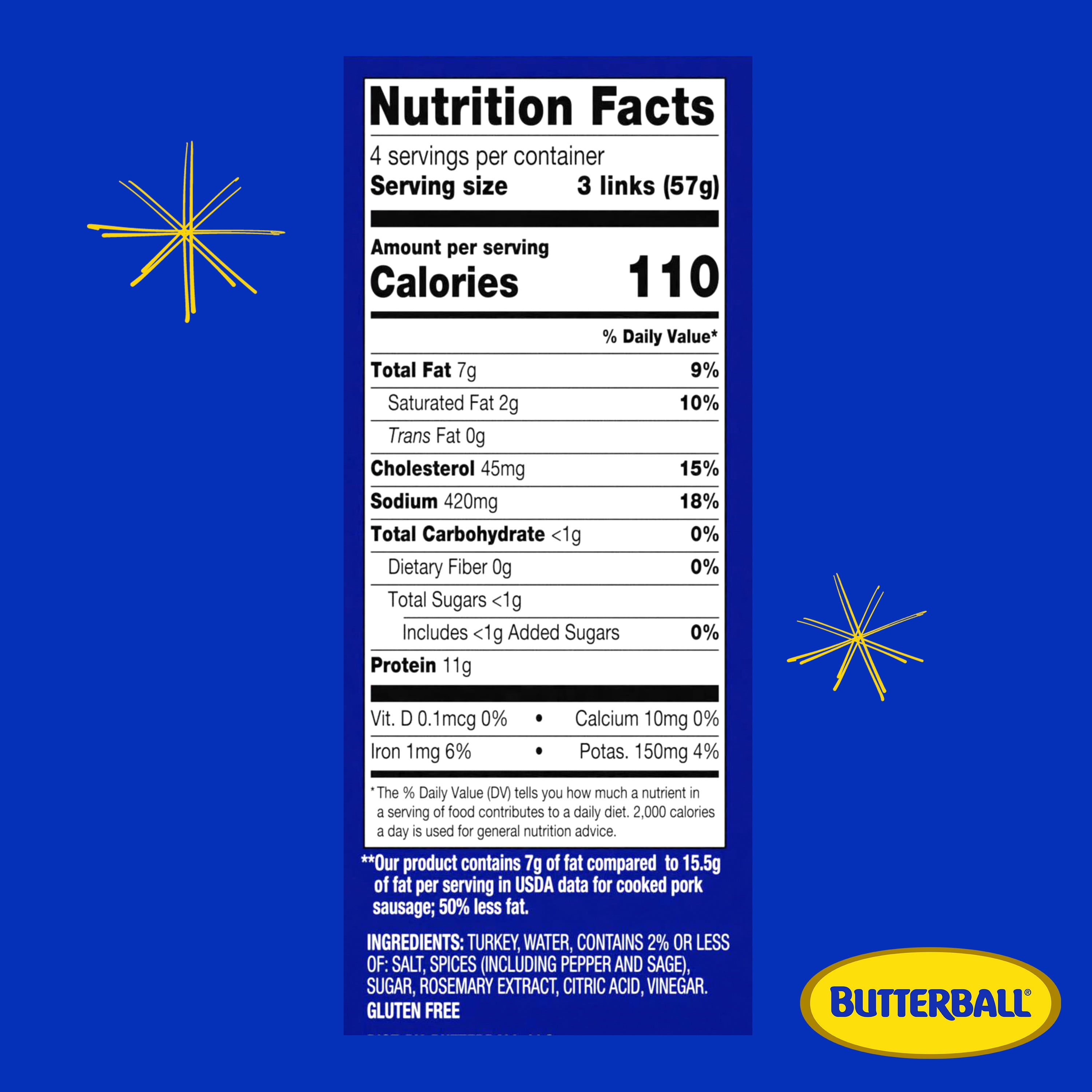 Butterball All Natural Fully Cooked Turkey Breakfast Sausage Links, 12 Links