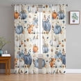 thumbnail image 3 of Fall Blue Pumpkin Semi Sheer Curtains 108 Inch Length 2 Panels Set,Thanksgiving Autumn Daisy Beige Vintage Sheer Kitchen Curtain Voile Window Curtain for Living Room Bedroom Rod Pocket Drapes, 3 of 7