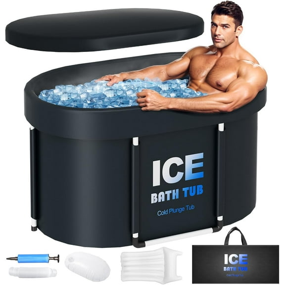 Oval Ice Bath Tub for Athletes with Cover, 130 Gal Capacity Portable Cold Plunge Tub for Recovery and Cold Water Therapy, Ice Baths for Home, Gym, Indoor, Outdoor Use