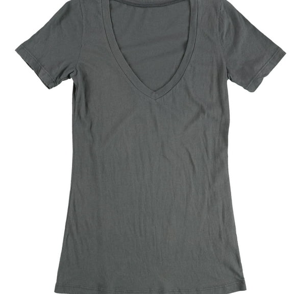 Tags Weekly Womens Solid V-Neck Basic T-Shirt, Grey, Small