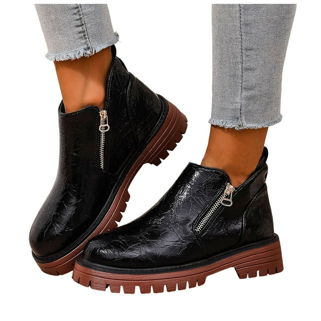 Rokment Leopard Chunky Ankle Boots for Women 2025 Fall Winter Fashion Leather Platform Side Zipper Chelsea Short Booties