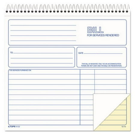 Service Invoices - Tops Spiralbound Service Invoices, Two-Part Carbonless, 50 Sets