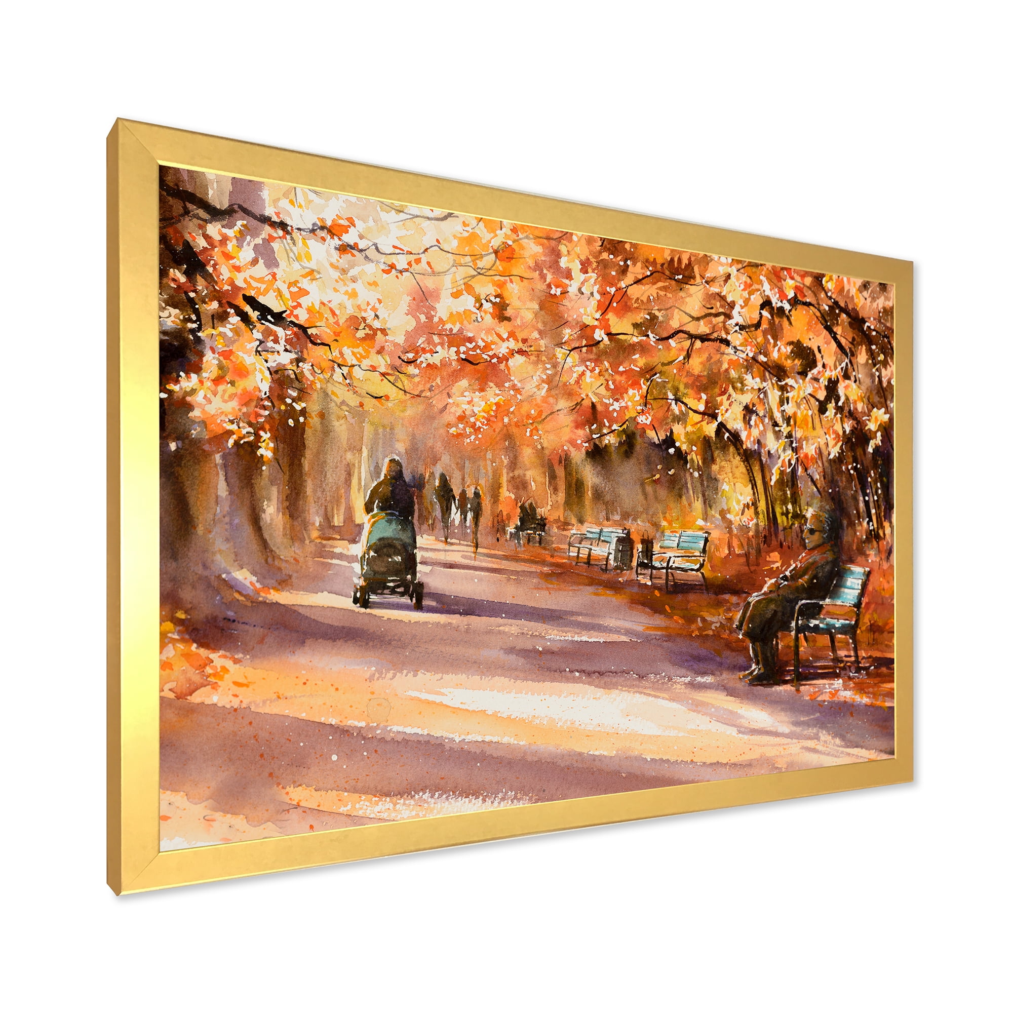 Designart 'Path In The Park In Sunny Autumn Day' Country Framed Art Print