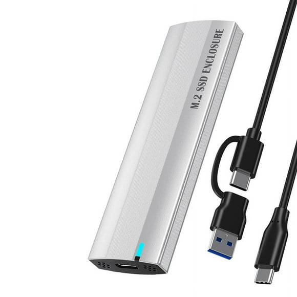 M.2 Hard Drive Enclosure NGFF Dual Protocol TypeC Mobile Hard Drive Enclosure SATA SSD Solid State to USB Silver