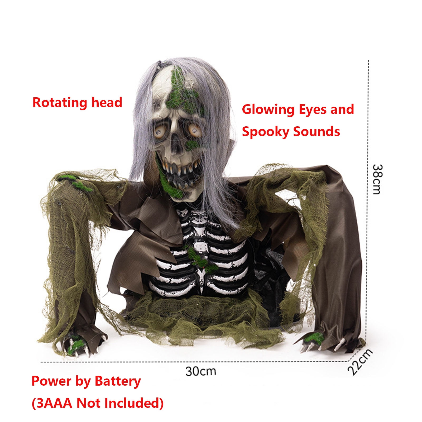 Halloween Zombie Groundbreaker Decoration Outdoor,Scary Animatronics Moss Zombie with Glowing Eyes and Sounds for Graveyard Haunted House Decor,Sounds Activated Animated Swing Body Zombies Props