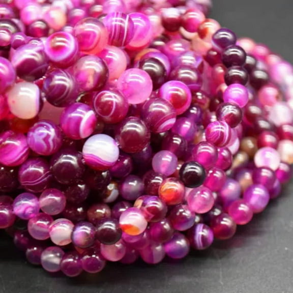 K-KED Semi Precious Gemstone Pink Banded Agate Round Beads - 4mm 6mm 8mm 10mm-8 mm