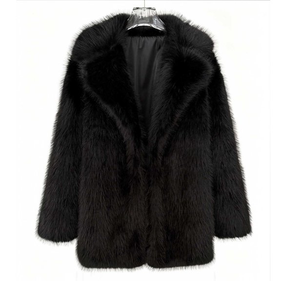 KICILVS Faux Fur Jacket Women Notched Collar Oversized Fuzzy Luxury Long Sleeve Coat Warm Winter Fall Trendy Outerwear