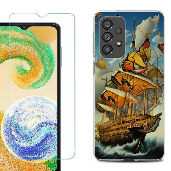 Shockproof Fashion Phone Case for Samsung Galaxy A23 5G, with Tempered Glass Screen Protector, by OneToughShield ® - Butterfly Ship