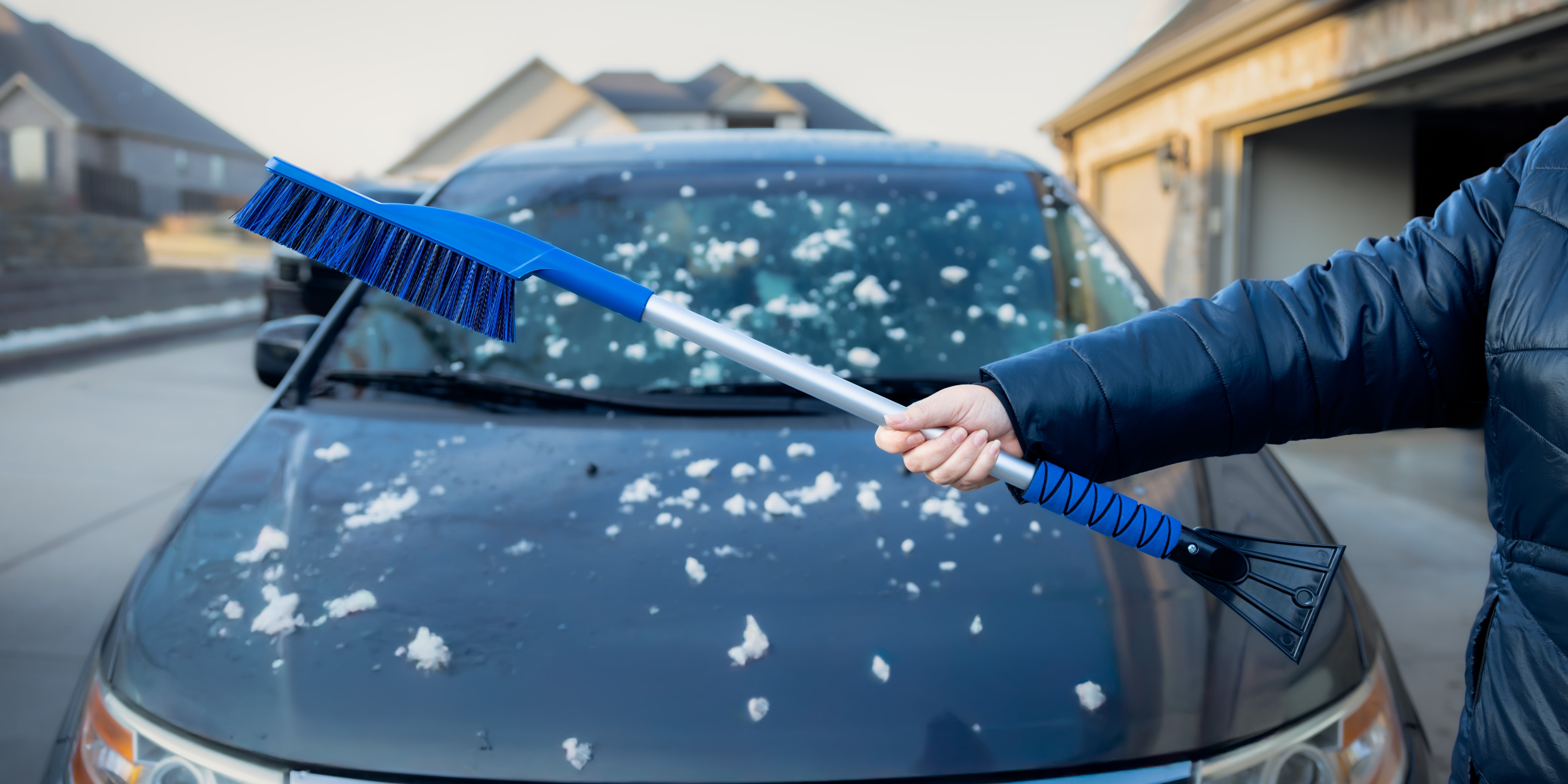 (3 pack) Auto Drive 35-Inch Snow Brush and Ice Scraper, Blue, Aluminum Handle