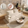 thumbnail image 6 of 70.1" Queen Pull Out Sofa Bed, 3-in-1 Convertible Sleeper Sofa with Side Storage and 2 Pillows, Multi-Functional Velvet Loveseat Bed for Living Room, Bedroom, Apartment, Office, Beige, 6 of 6