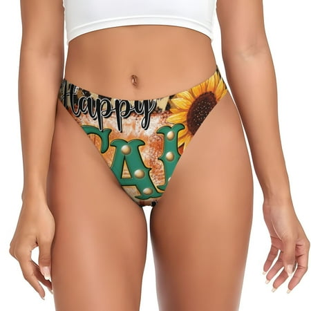 Adobk Happy Fall Y All Print Seamless Women Underwear Thongs No Show Ladies Thong No Line Breathable Comfortable Panties Undies for Women-Medium