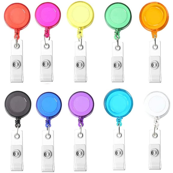 Daiosportswear 10Pc Retractable Badge Holders,Scroll ID Card Clips 10 Colors,Plastic,1.3in Diameter,25.6in Stretch,Spring Design,for Nurses/Staff/Students,ID/Key/Card,Multipurpose Accessory