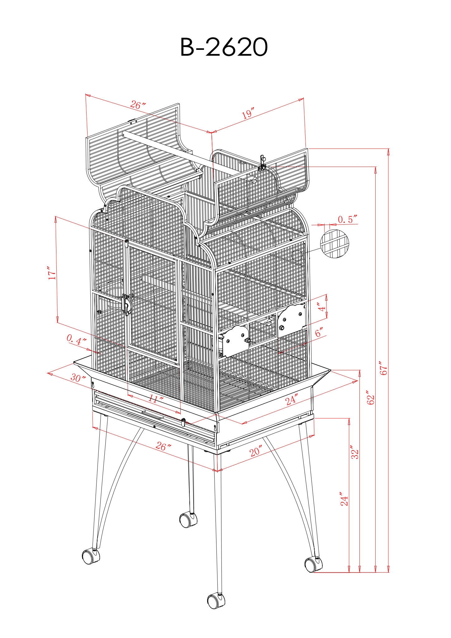 B-2620 Platinum Victorian Open Top Bird Cage, by A&E Cage Company