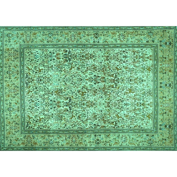 Ahgly Company Machine Washable Indoor Rectangle Persian Turquoise Blue Traditional Area Rugs, 5' x 7'