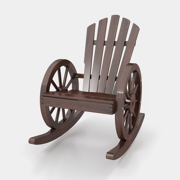 Kinbor Wooden Wagon Chair, Outdoor Rocking Set with Wheel Armrest