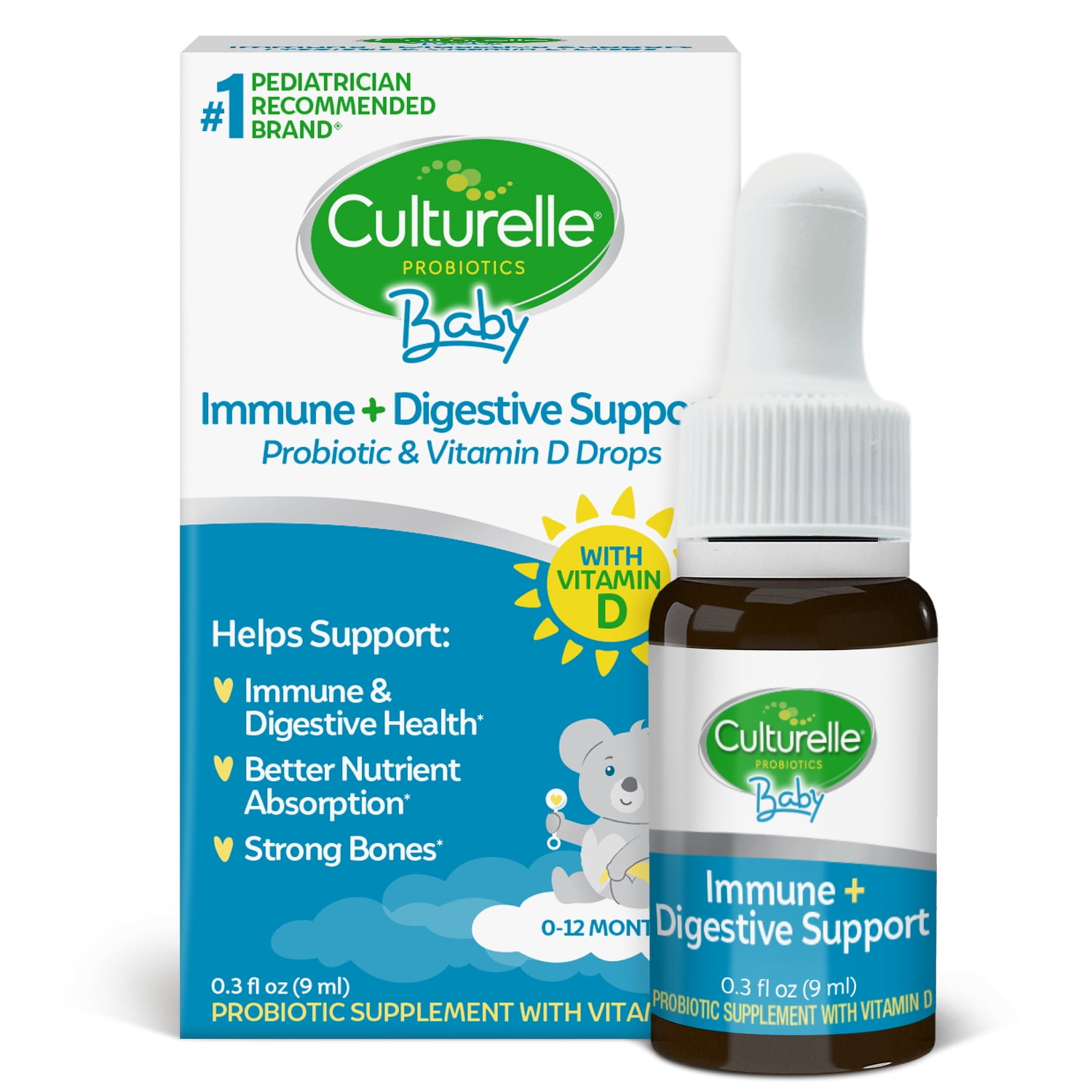 Culturelle Baby Immune Digestive Support Probiotic Vitamin D Drops for Babies 0 12 Months Gluten Free Non GMO 9 mL