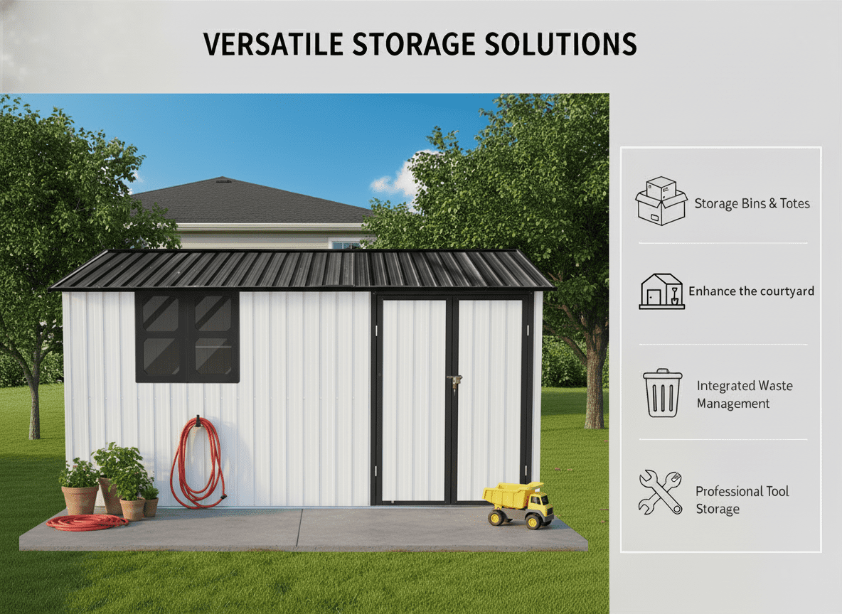 Mintazer 12×10 Ft All-Weather Metal Outdoor Storage Shed, Large Garden Tool Storage Building with Window for Backyard Lawn Patio, Beige & White