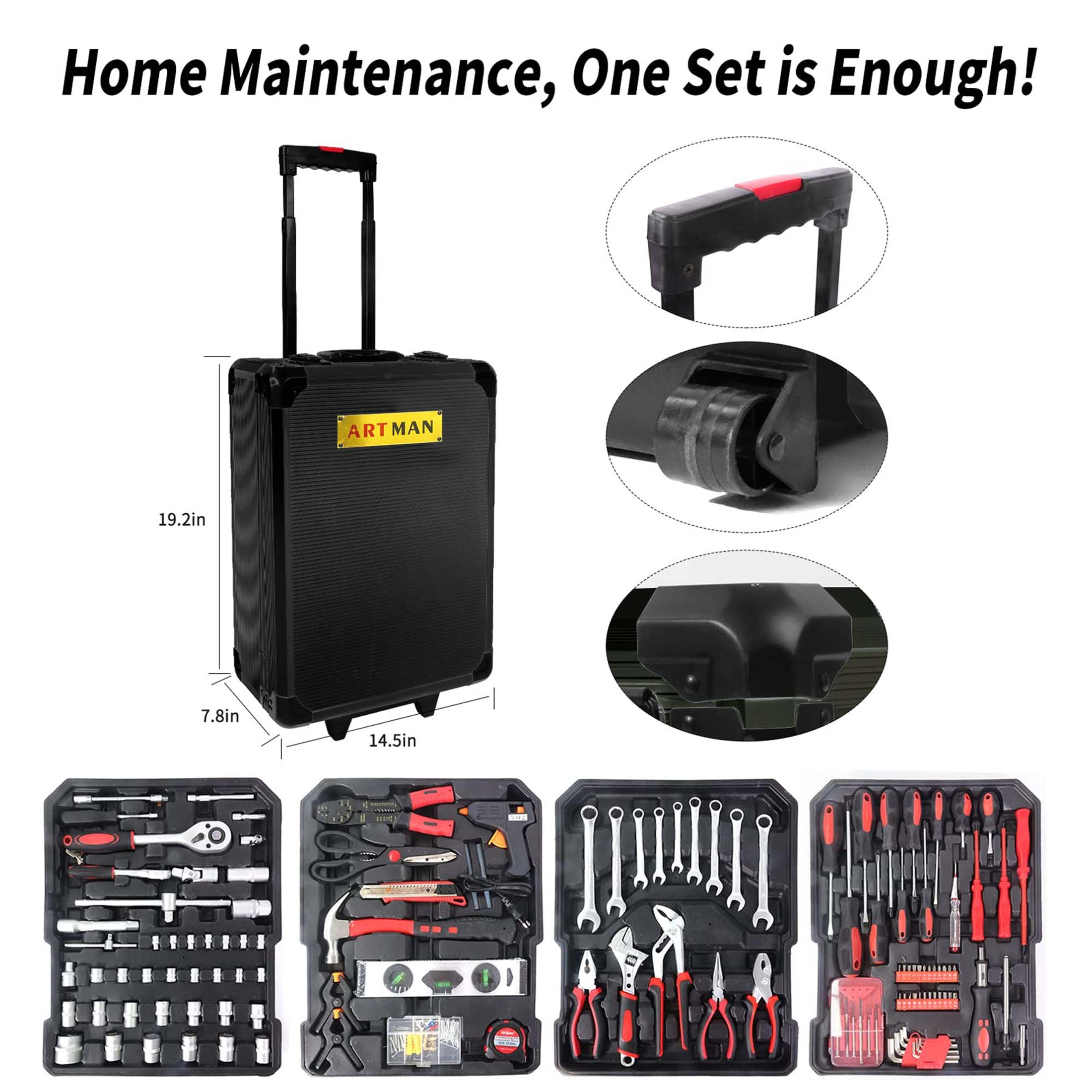 Aukfa 899 Pcs Tool Set, General Hand Tool Kit with Toolbox for Household, Auto Repair, Black