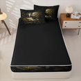 thumbnail image 4 of Homewish Spooky Skull Skeleton Zipper Full Size Comforter Sets with Fitted Sheet and 2 Pillowcases,Goth Halloween Zipper Bedding Set,Yellow,Black Reversible,4pcs, 4 of 8