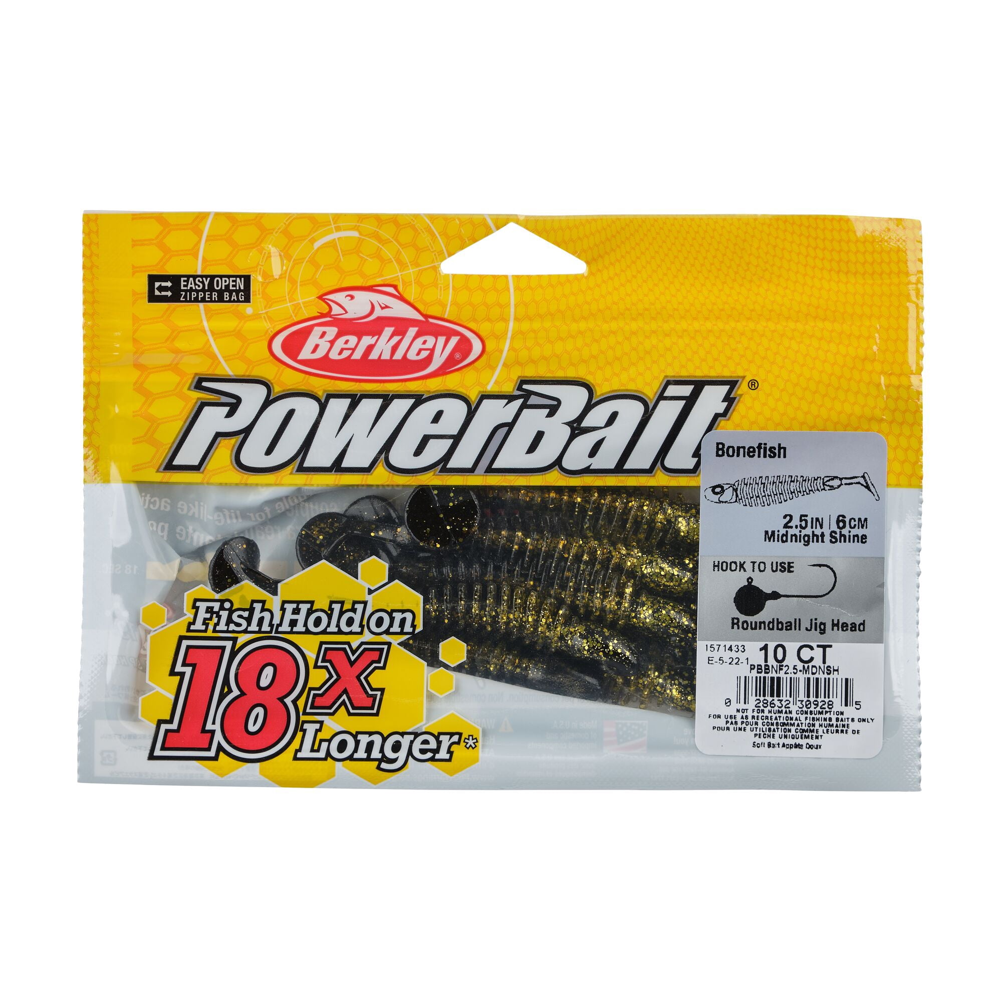 Berkley PowerBait® Bonefish, 2.5 in, Swimbaits, Midnight Shine (10 Count)