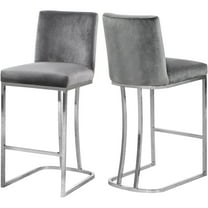 Heidi Grey Velvet Stool Set of 1-Color:Grey Velvet,Finish:Chrome,Style:Contemporary