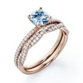 thumbnail image 4 of Four-Prong Setting 1.25 Round Cut Bright Blue Created Aquamarine and Moissanite Pave Infinity Twisted Band Bridal Set in 18K Rose Gold Plating over Silver, 4 of 4