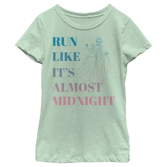 Girl's Cinderella Run Like It's Midnight  Graphic Tee Mint Small