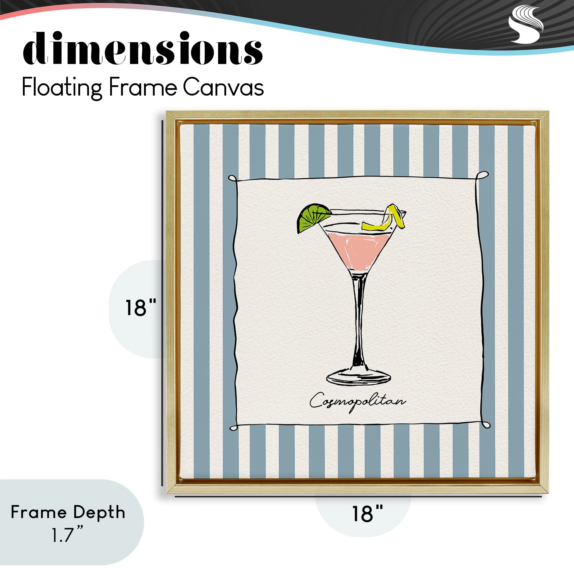 Stupell Industries Cosmopolitan Summer Stripes Gold Framed Floater Canvas Wall Art, design by Susan Jill