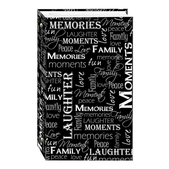 3-ring 3-up slip-in pocket BLACK WHITE WORDS album for 300 photos - 4x6
