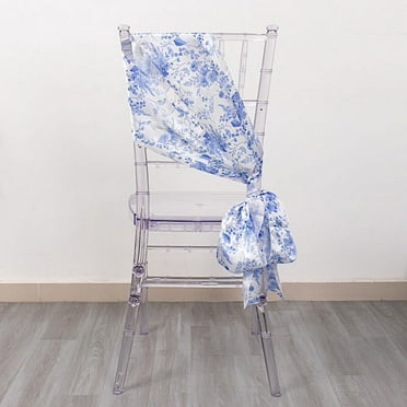 BalsaCircle 5 White Satin Chair Sashes Blue Floral Design Party Events Reception Home Decorations Supplies