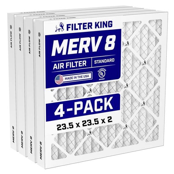 Filter King 23.5x23.5x2 Air Filter (MERV 8) (4-Pack) Dust & Allergy Control AC Furnace Filters, MADE IN USA, HVAC, Pleated, Electrostatic (Actual Size: 23.1 x 23.1 x 1.75)