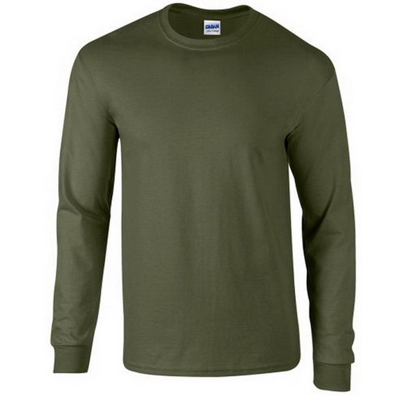 (Price/each)Gildan 2400 Ultra Cotton Heavyweight Long Sleeve T-Shirt 100%-Military Green-S