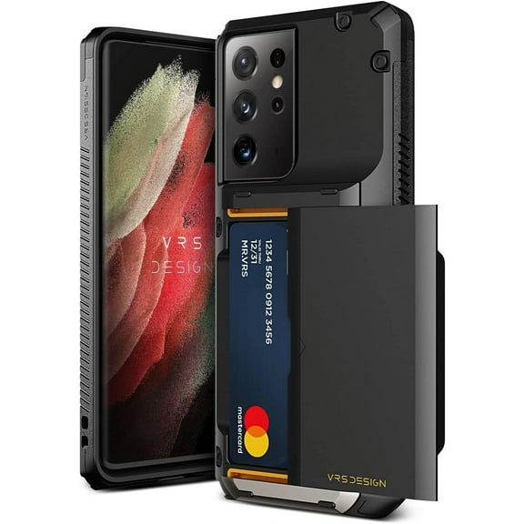 VRS Design Phone Case for Galaxy S21 Ultra (2021), [Damda Glide Pro] Premium Sturdy Wallet Phone Case with Card Holder (Black)