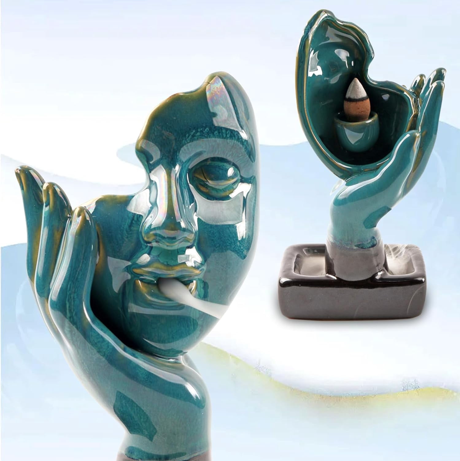 Backflow Incense Holder Incense Burner, Handmade Statue Waterfall Cone Burner for Home Decor Aromatherapy Ornament