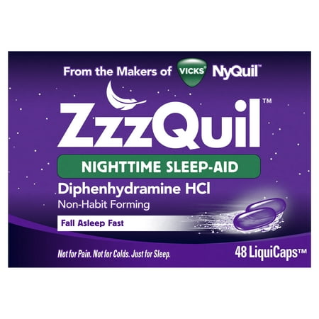 - Vicks ZzzQuil Nighttime Non-Habit Forming Sleep Aid, 48ct LiquiCaps, Fall Asleep Fast and Wake Refreshed