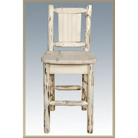 Laser Engraved Beer - Montana Woodworks Montana Collection Barstool w/ Back, w/ Laser Engraved Bear Design, Ready to Finish