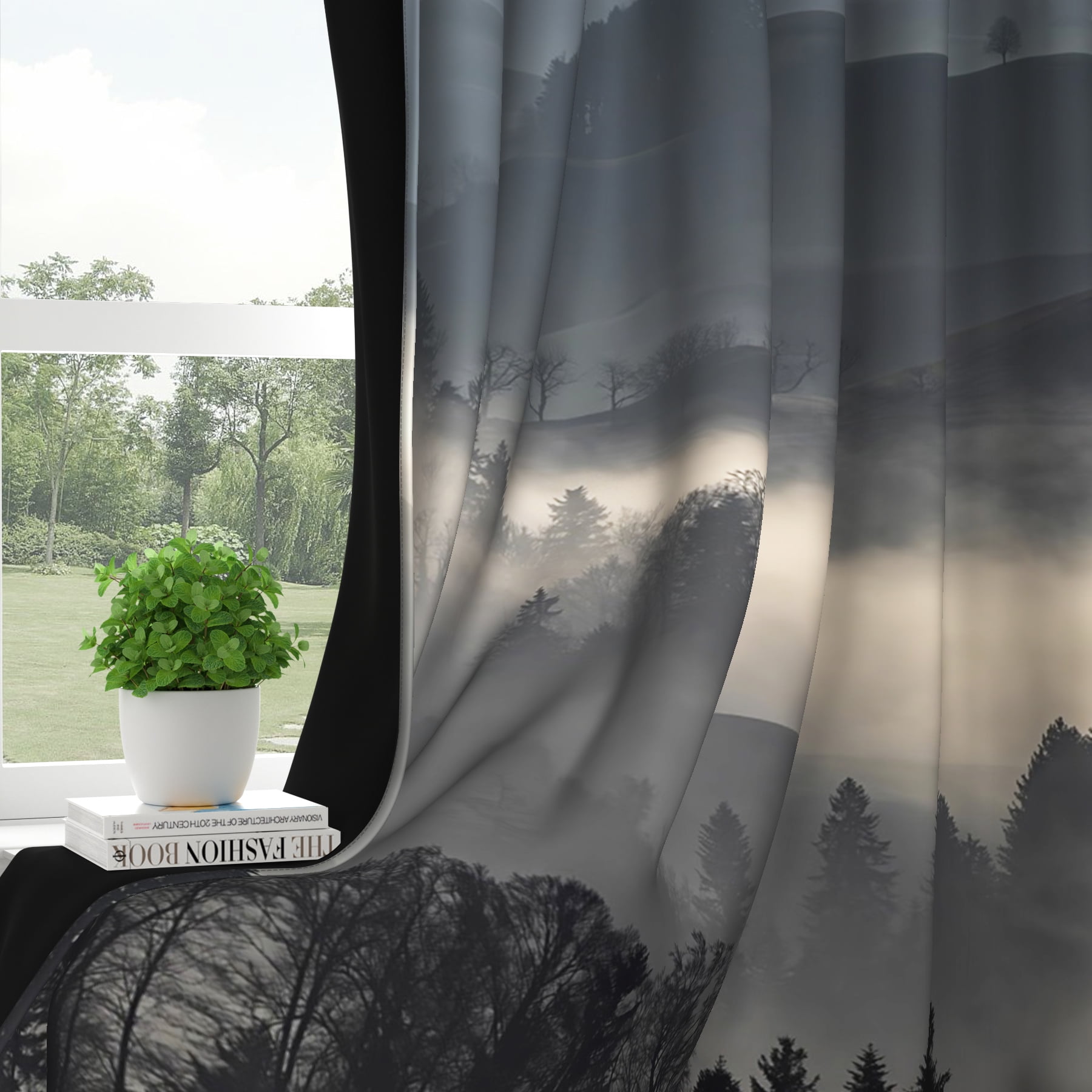 Gray Misty Forest Blackout Curtain for Living Room,Foggy Mountain Thermal Insulated Drapes for Bedroom (52Wx84L,2 Panels)